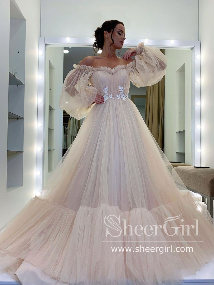 Off The Shoulder Puff Sleeve Prom Dress ...
